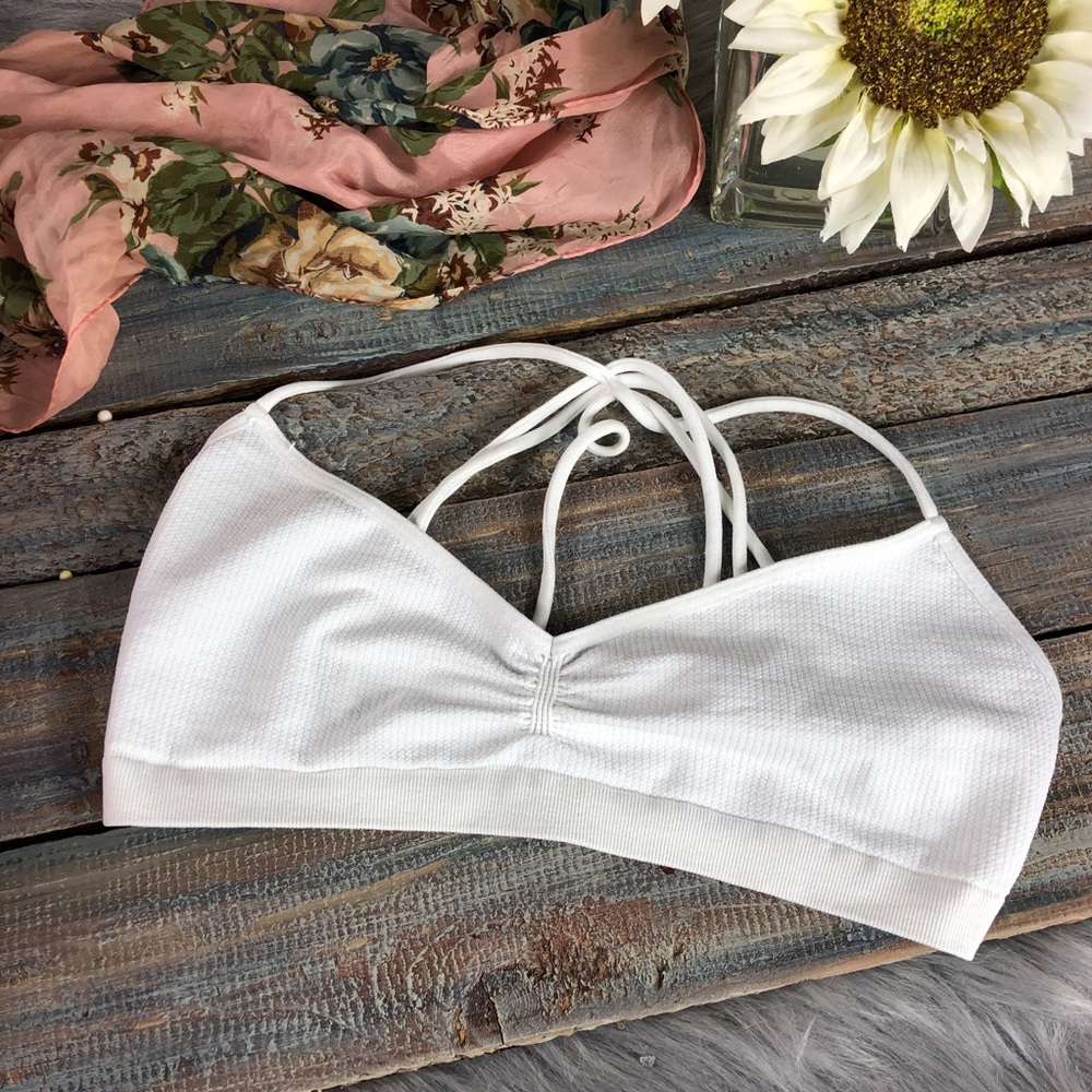 Free People White Strappy Back Bralette NWT Sz M/L - Picture 4 of 8